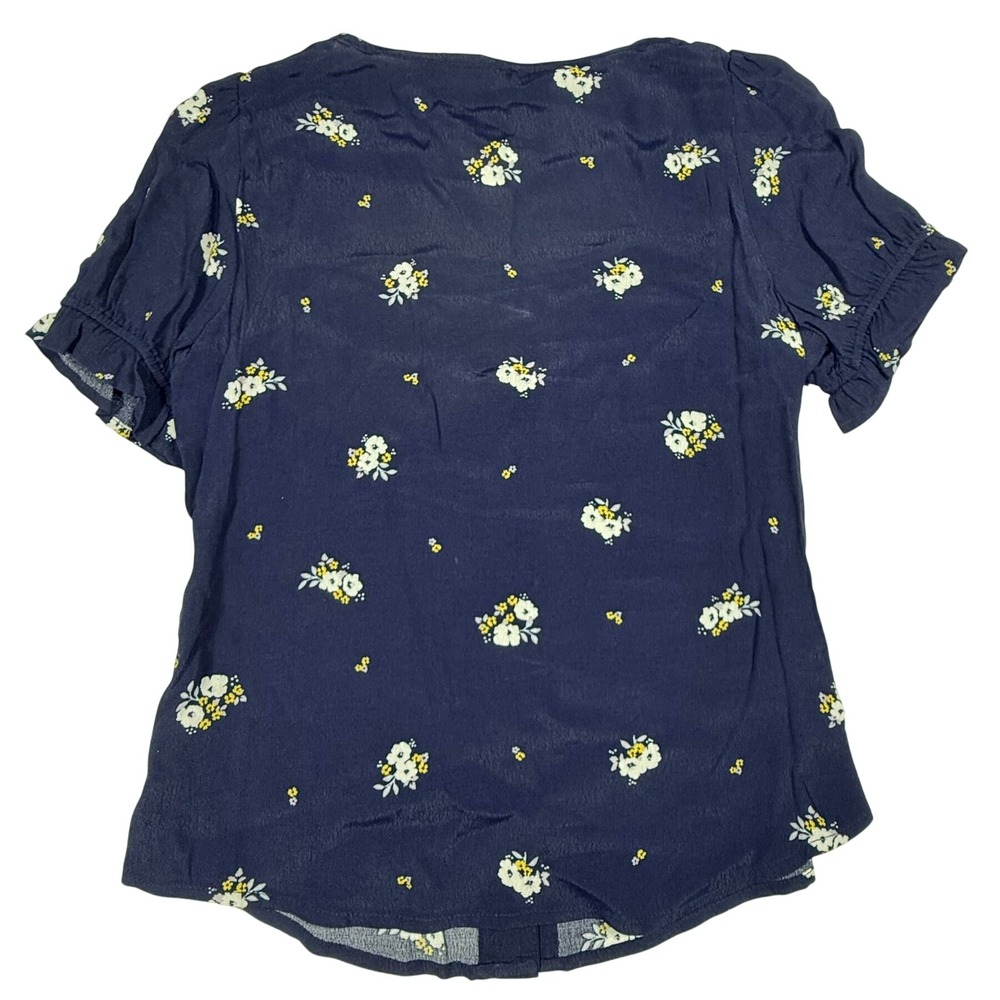 Elodie Navy Floral Print Square Neck Short Sleeve Button Front Top Womens Size S - Picture 3 of 9